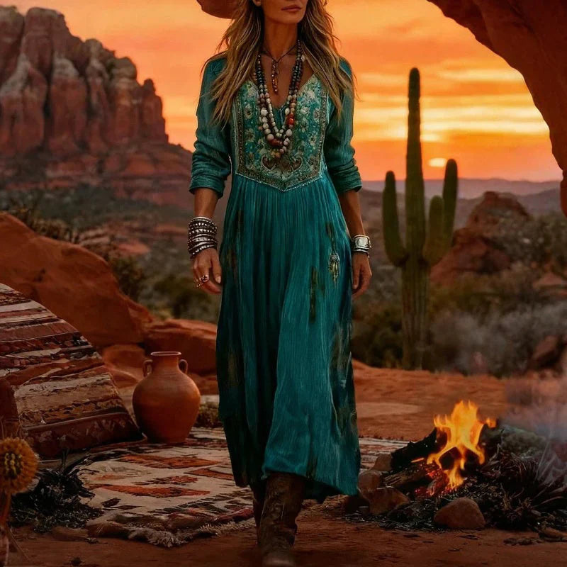 Sophie | Elegant Embroidered V-Neck Bohemian Maxi Dress