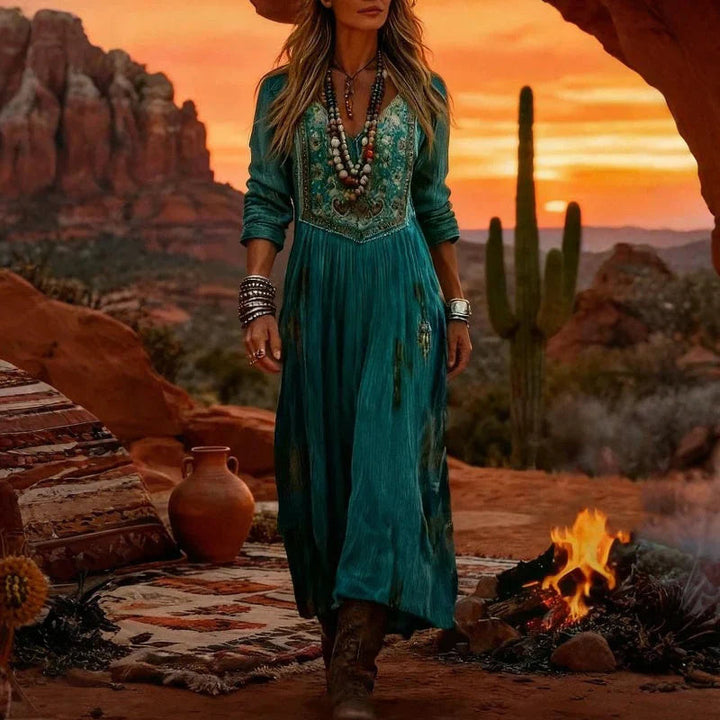 Sophie | Elegant Embroidered V-Neck Bohemian Maxi Dress
