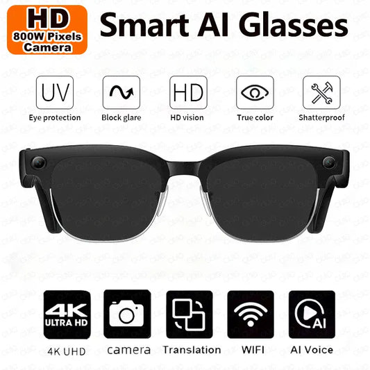 Smart AI Glasses – 4K Camera, Voice Translation & Music Control