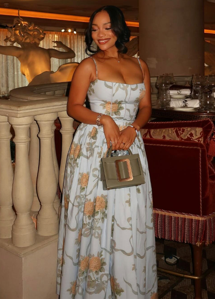 Seraphina | Elegantes geblümtes Midi-Damenkleid für Hochzeitsgäste