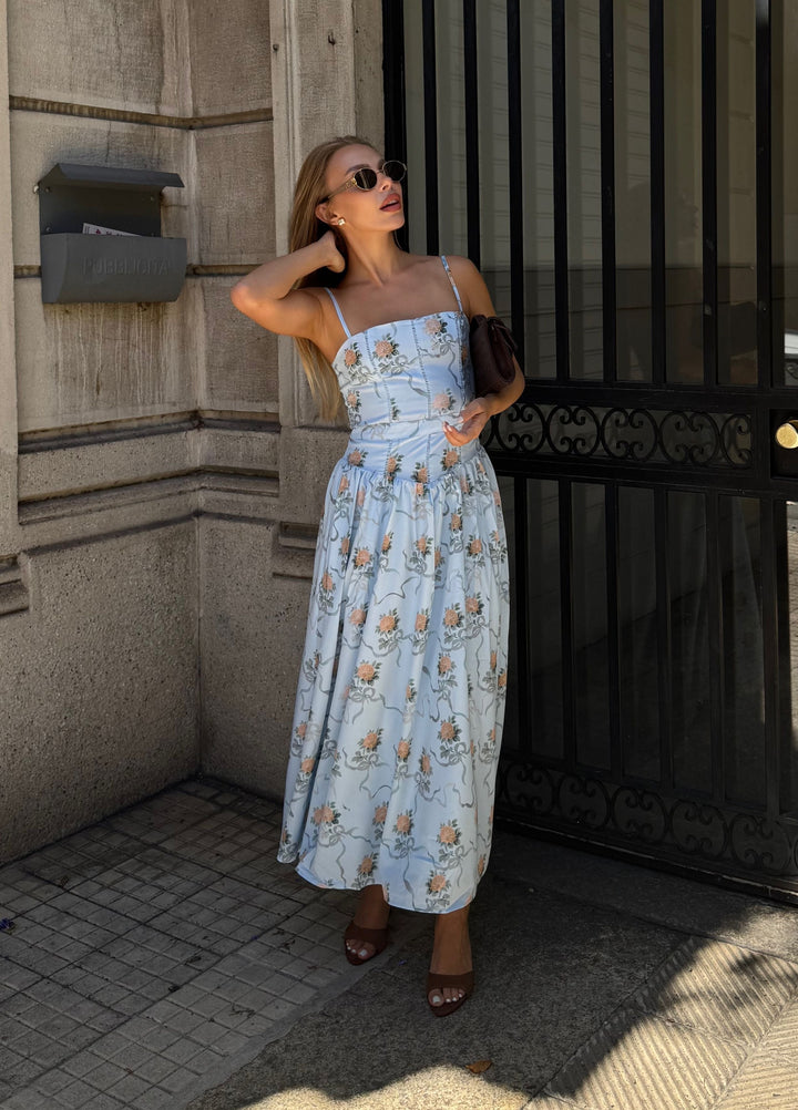 Seraphina | Elegantes geblümtes Midi-Damenkleid für Hochzeitsgäste