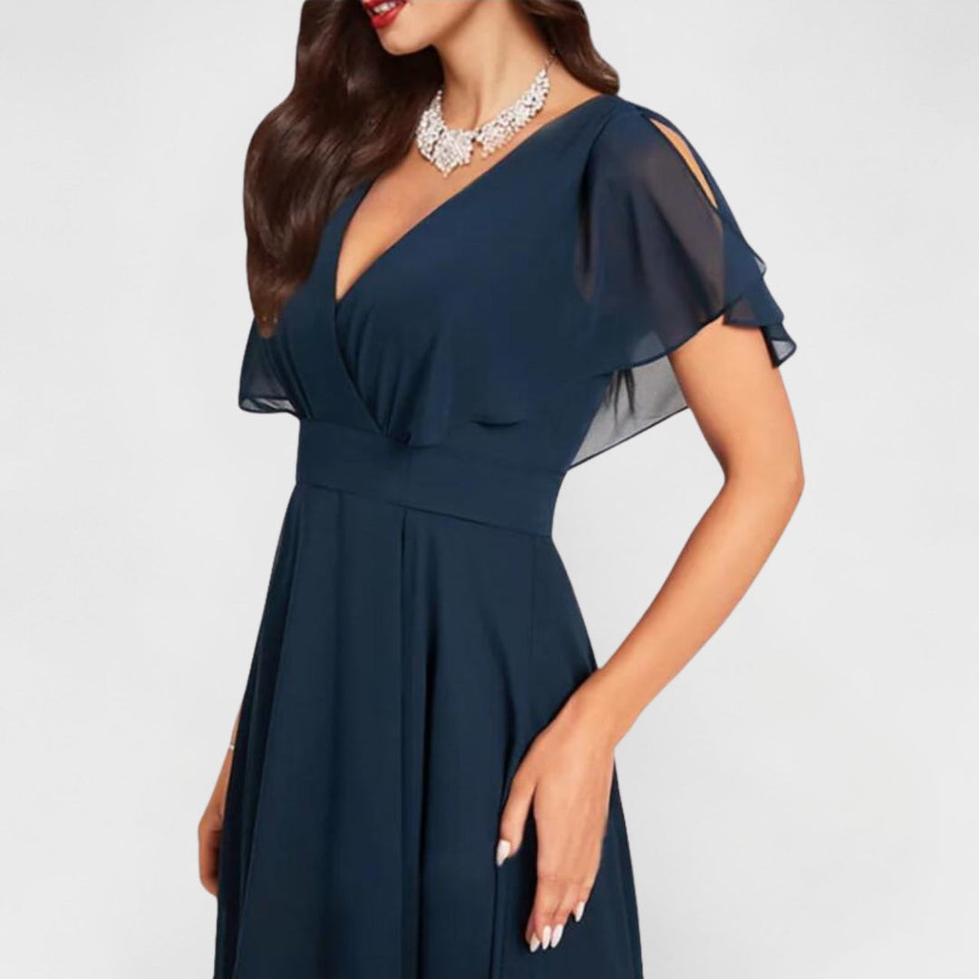 Elaris | Elegant V-Neck Flutter Dress