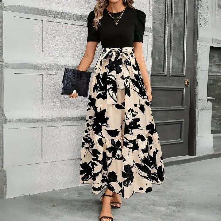 Ivy | Maxikleid mit Bindegürtel und botanischem Druck