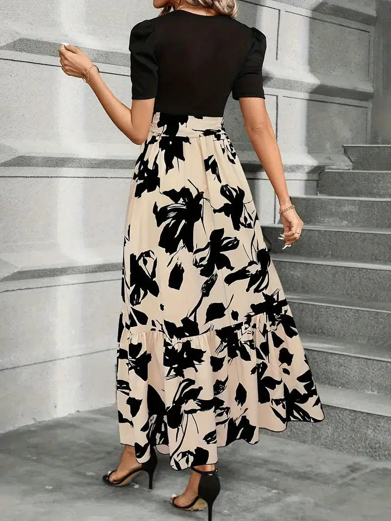 Ivy | Maxikleid mit Bindegürtel und botanischem Druck