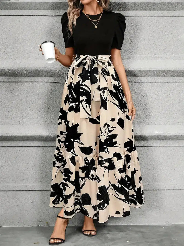 Ivy | Maxikleid mit Bindegürtel und botanischem Druck