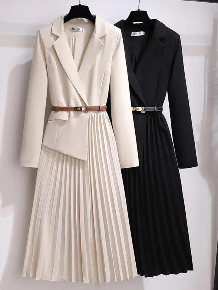 Sophia | Elegantes Faltenblazer-Midikleid mit Gürtel