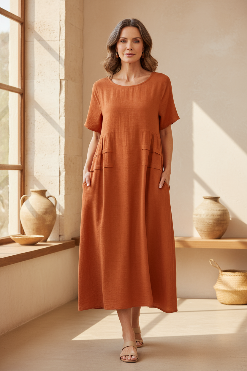 Aria | Elegant Layered Midi Dress with Pockets