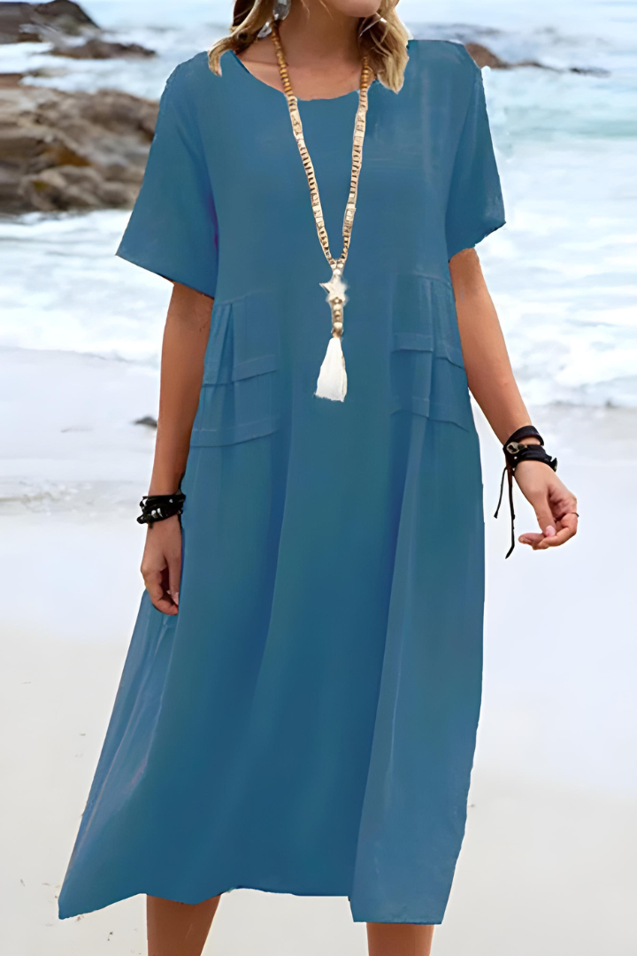Aria | Elegant Layered Midi Dress with Pockets