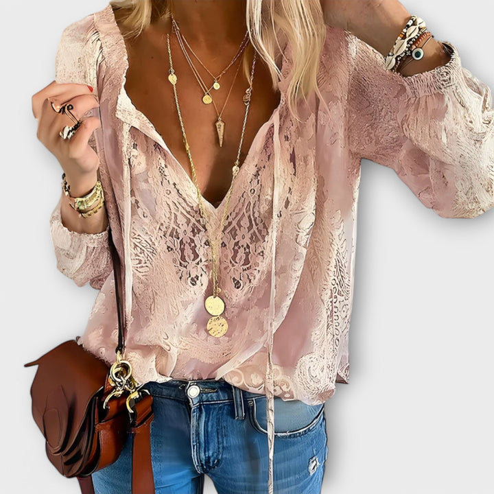 Ashley | Lightweight V-Neck Long Sleeve Lace Blouse
