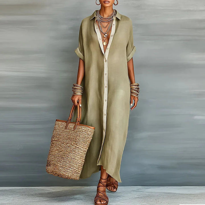 Alverra | Elegant Button-Down Maxi Shirt Dress