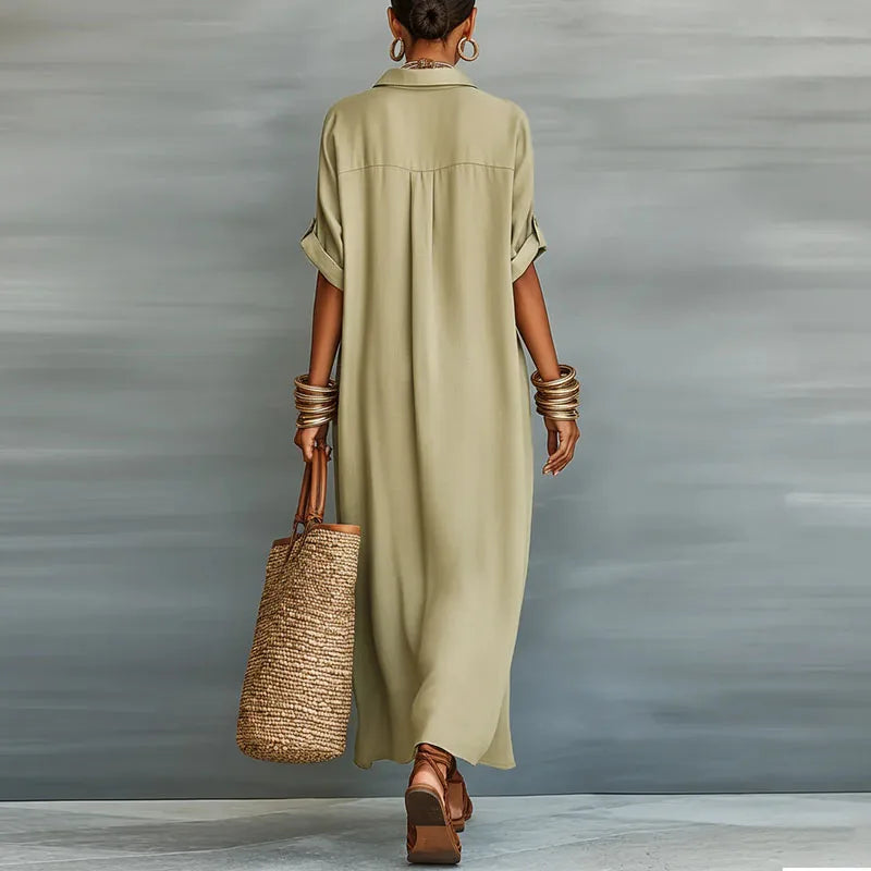 Alverra | Elegant Button-Down Maxi Shirt Dress