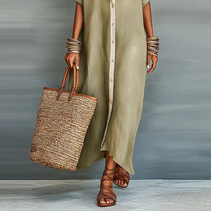 Alverra | Elegant Button-Down Maxi Shirt Dress