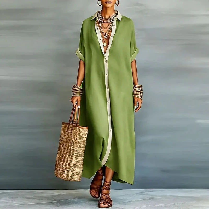 Alverra | Elegant Button-Down Maxi Shirt Dress