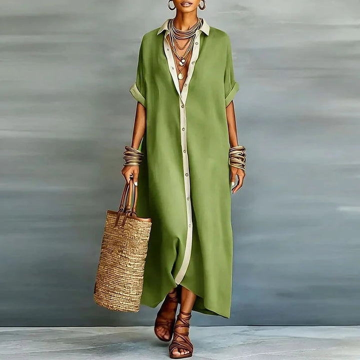 Alverra | Elegant Button-Down Maxi Shirt Dress