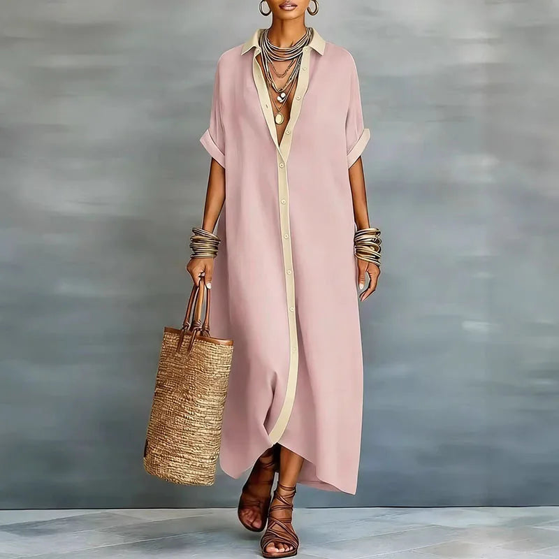 Alverra | Elegant Button-Down Maxi Shirt Dress