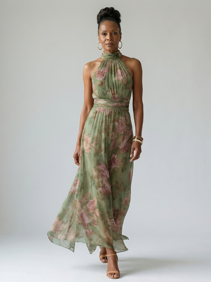 Emma | Enchanting And Elegant Floral Halter Dress