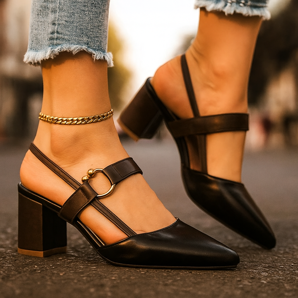 Vespera | Elegante goldene Riemchenabsätze für Tag- und Nacht-Styles
