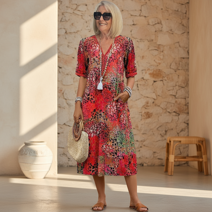 Krissy | Midi-Kleid für Damen mit Blumenmuster und entspannter Passform