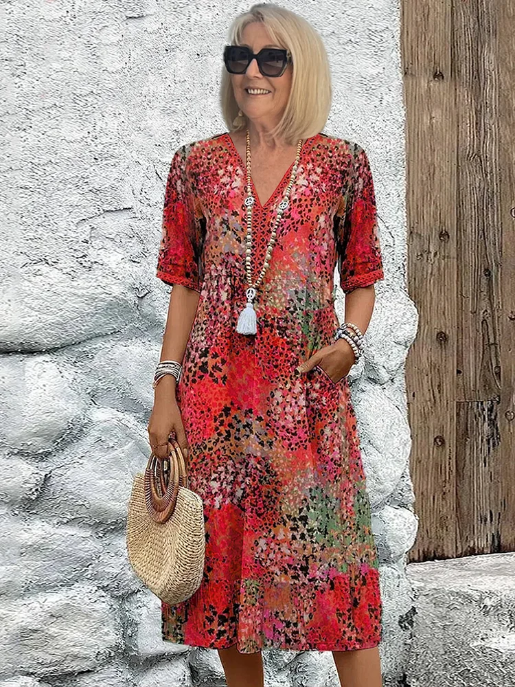 Krissy | Midi-Kleid für Damen mit Blumenmuster und entspannter Passform