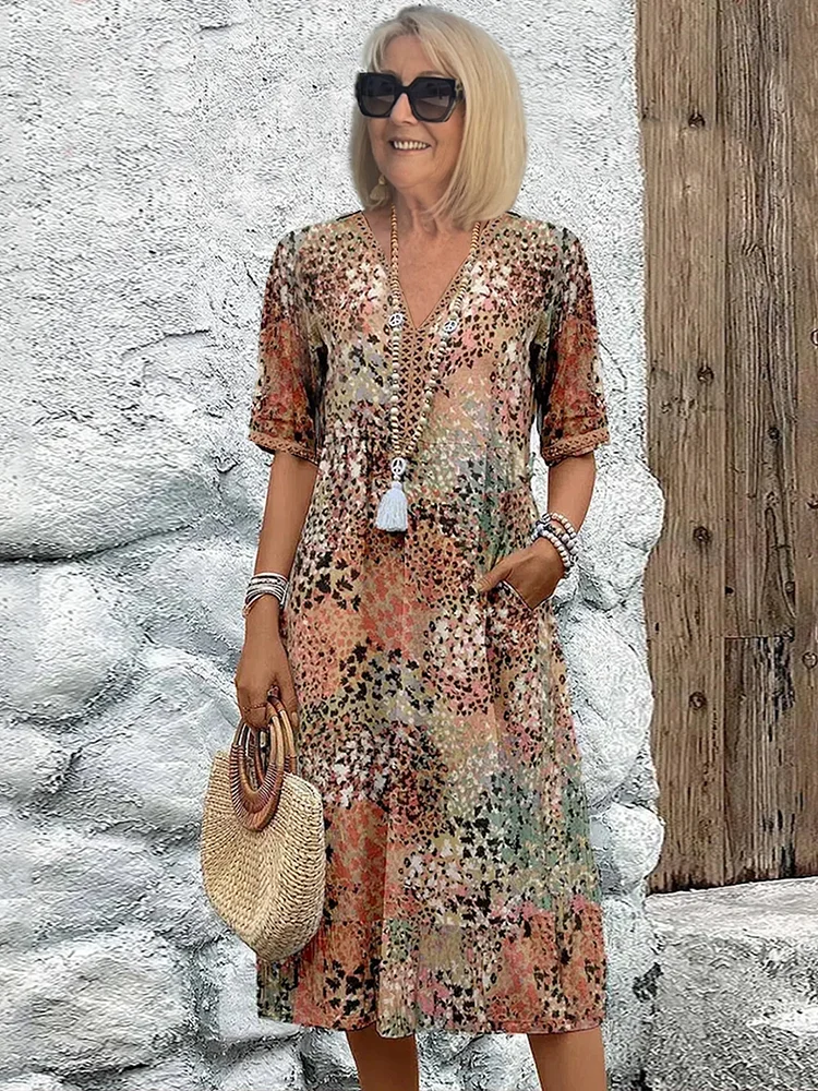 Krissy | Midi-Kleid für Damen mit Blumenmuster und entspannter Passform