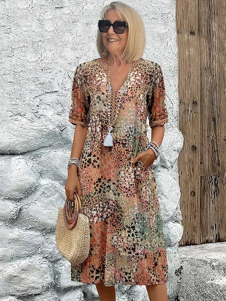 Krissy | Midi-Kleid für Damen mit Blumenmuster und entspannter Passform