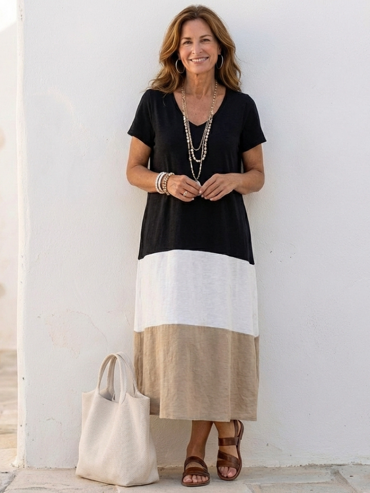 Karin | Modernes und elegantes Color-Block-Midikleid