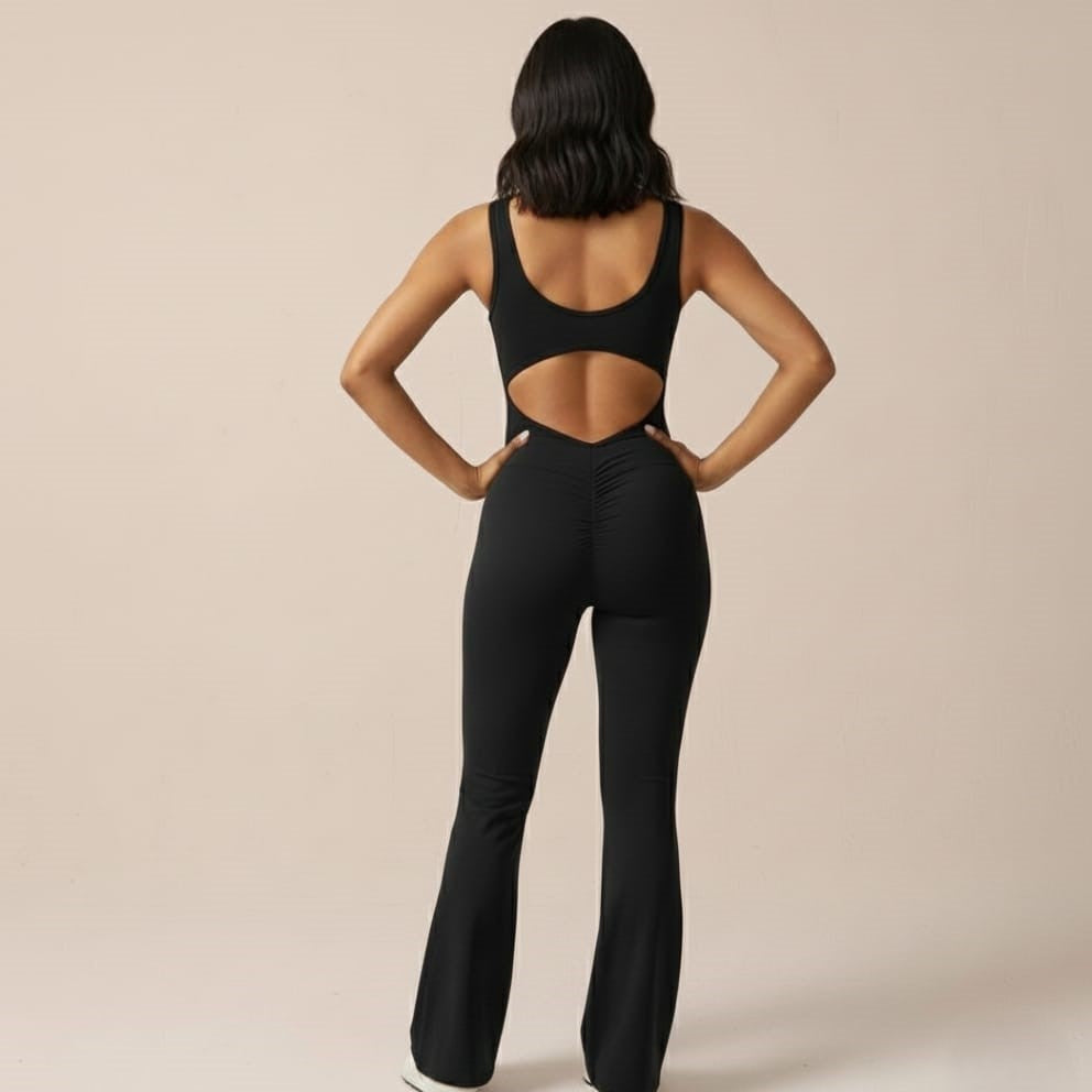 Craftsmiley V-Back Flared Jumpsuit + Free Contour Ultra Comfy Bodysuit | Sexy Backless Women&
