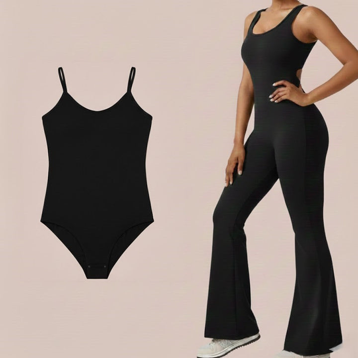 Craftsmiley V-Back Flared Jumpsuit + Free Contour Ultra Comfy Bodysuit | Sexy Backless Women&
