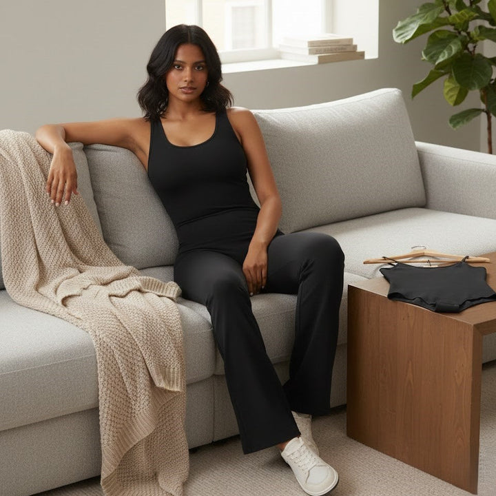 Craftsmiley V-Back Flared Jumpsuit + Free Contour Ultra Comfy Bodysuit | Sexy Backless Women&